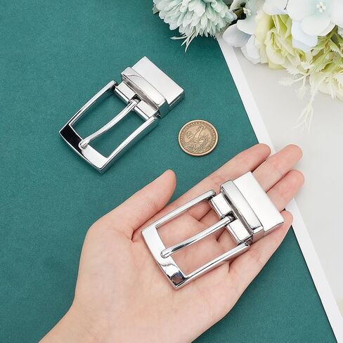 WADORN 2Pcs Reversible Belt Buckle Replacement, Men's Belt Rotated Buckle Rectangle Universal Jeans Belt Loop Ring in Saudi Arabia