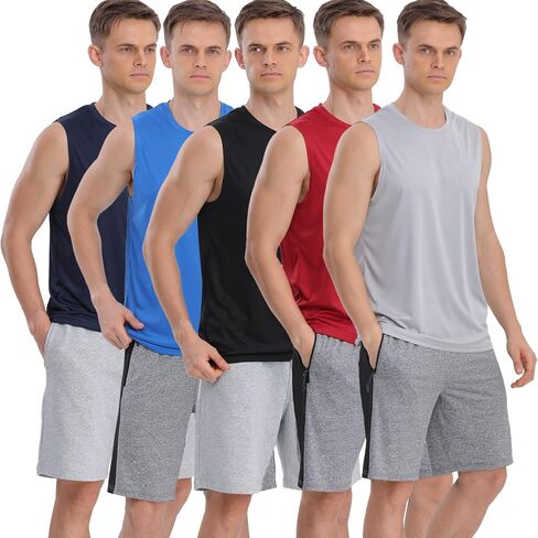 Mens Tank Tops 5 Pack,Gym Sleeveless Shirts Fitness Muscle T-Shirts Workout Gym Tank Top in Saudi Arabia
