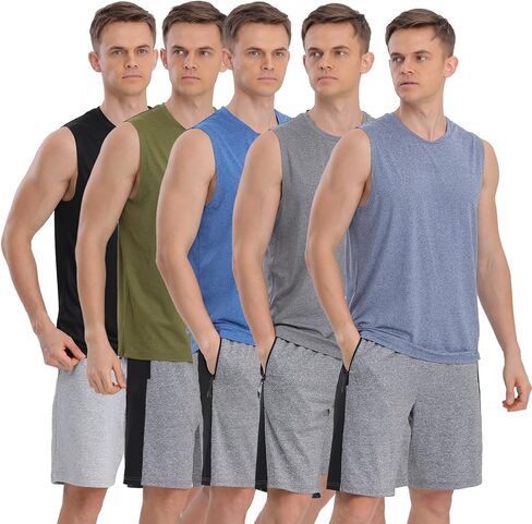 Mens Tank Tops 5 Pack,Gym Sleeveless Shirts Fitness Muscle T-Shirts Workout Gym Tank Top in Saudi Arabia