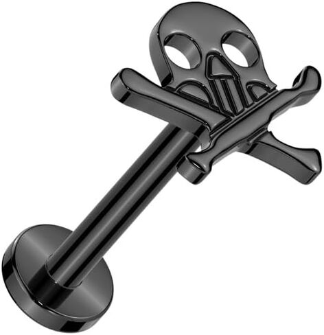 Pierced Owl 16GA ASTM F-136 Implant Grade Titanium Threadless Push-In Skull and Crossbones Flat Back Stud in Saudi Arabia