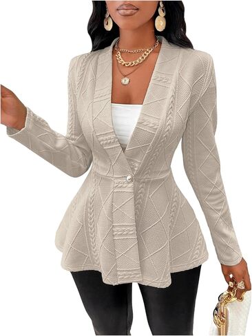 Milumia Women's Textured Ruffle Hem Blazer Single Button Shawl Collar Long Sleeve Jacket in Saudi Arabia