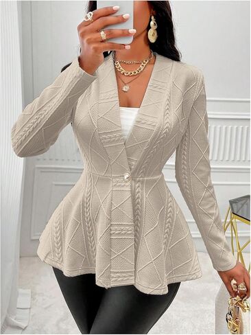 Milumia Women's Textured Ruffle Hem Blazer Single Button Shawl Collar Long Sleeve Jacket in Saudi Arabia