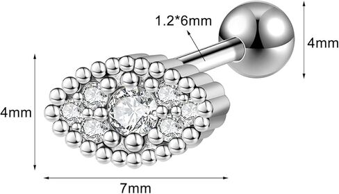 16G تألق مكعب زركونيا الفولاذ المقاوم للصدأ وأقراط الزنمة اللولب محارة الغضروف الأذن ثقب الزنمة ثقب المجوهرات أقراط للنساء in Kuwait