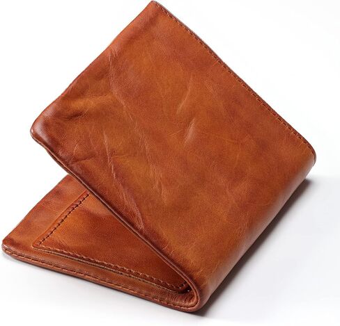 IJUN Full Grain Leather Bifold Small Wallet for Men Genuine Leather Italian Washed Vegetable Tanned Leather(Orange) in Saudi Arabia