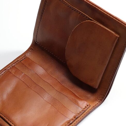 IJUN Full Grain Leather Bifold Small Wallet for Men Genuine Leather Italian Washed Vegetable Tanned Leather(Orange) in Saudi Arabia