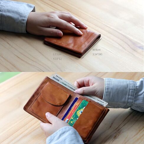 IJUN Full Grain Leather Bifold Small Wallet for Men Genuine Leather Italian Washed Vegetable Tanned Leather(Orange) in Saudi Arabia