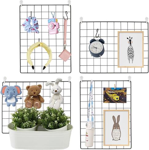 VEVOR Wire Wall Grid Panels, 4 Packs Wire Grid Panels for Photo Pictures Display, Wall Storage Organizer Metal Grid Wall Panel for Home Office Decor with Clips and Hooks, 11.8x15.7 inch in Saudi Arabia