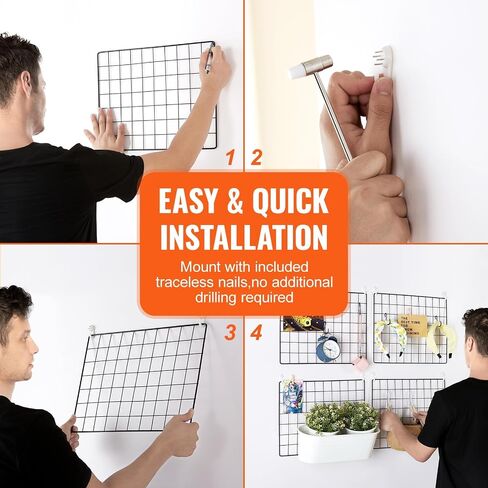 VEVOR Wire Wall Grid Panels, 4 Packs Wire Grid Panels for Photo Pictures Display, Wall Storage Organizer Metal Grid Wall Panel for Home Office Decor with Clips and Hooks, 11.8x15.7 inch in Saudi Arabia