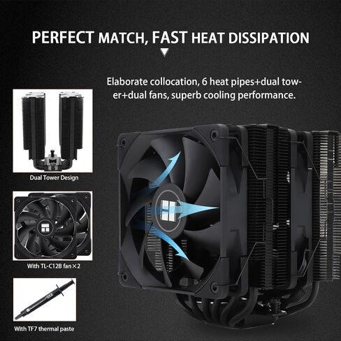 مبرد هواء من Thermalright Peerless Assassin 120 CPU ، 6 أنابيب حرارة، مروحة مزدوجة 120 مم TL-C12 PWM ، غطاء من الألومنيوم ، تقنية AGHP ، لـ AMD AM4 AM5 / Intel 1700/1150/1200/2066/2011 in Kuwait