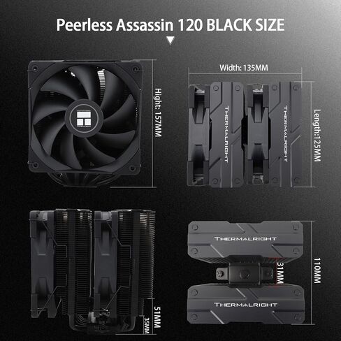 مبرد هواء من Thermalright Peerless Assassin 120 CPU ، 6 أنابيب حرارة، مروحة مزدوجة 120 مم TL-C12 PWM ، غطاء من الألومنيوم ، تقنية AGHP ، لـ AMD AM4 AM5 / Intel 1700/1150/1200/2066/2011 in Kuwait