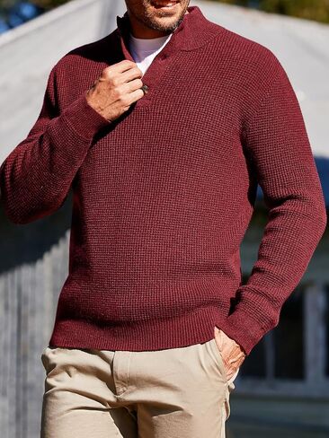 Runcati Mens Stand Collar Sweater Knitted Quarter Button Pullover Casual Thermal Henley Sweaters in Kuwait