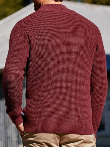 Runcati Mens Stand Collar Sweater Knitted Quarter Button Pullover Casual Thermal Henley Sweaters in Kuwait