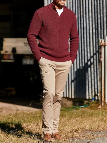 Runcati Mens Stand Collar Sweater Knitted Quarter Button Pullover Casual Thermal Henley Sweaters in Kuwait