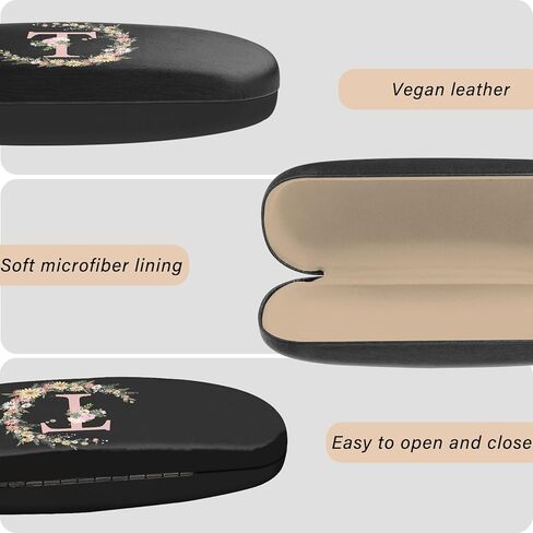 حافظة النظارات ذات الغلاف الصلب حافظة واقية للحروف الأولية للنظارات صندوق حامل النظارات مع قطعة قماش للتنظيف للنساء والفتيات والرجال الجمالية الكلاسيكية اللطيفة (حرف T) in Kuwait