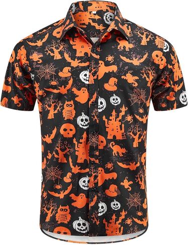 EUOW Halloween Button Down Shirts for Men Fun Skeleton Printed Casual Short Sleeve Hawaiian Tropical Novelty Shirt in Saudi Arabia