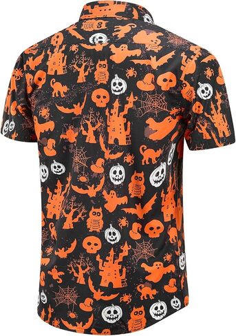 EUOW Halloween Button Down Shirts for Men Fun Skeleton Printed Casual Short Sleeve Hawaiian Tropical Novelty Shirt in Saudi Arabia