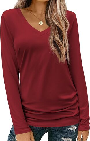 Zeagoo Womens T Shirts Long Sleeve V Neck Basic Tee Soft Casual Loose Fit Fall Tops Outfits 2024 in Saudi Arabia