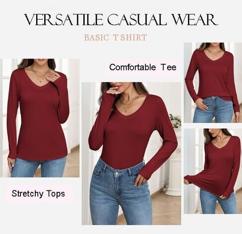 Zeagoo Womens T Shirts Long Sleeve V Neck Basic Tee Soft Casual Loose Fit Fall Tops Outfits 2024 in Saudi Arabia