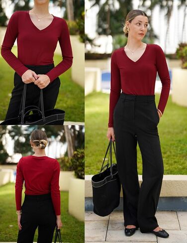 Zeagoo Womens T Shirts Long Sleeve V Neck Basic Tee Soft Casual Loose Fit Fall Tops Outfits 2024 in Saudi Arabia