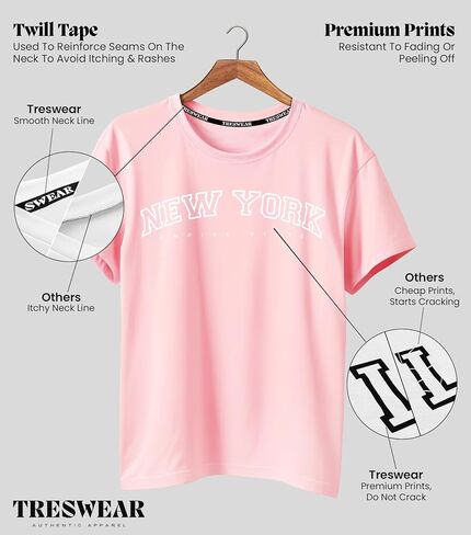 تي شيرت نسائي كبير الحجم من Treswear - تي شيرت فضفاض برقبة دائرية وأكمام قصيرة، بلوزة صيفية كاجوال، تي شيرت أساسي مريح in Kuwait