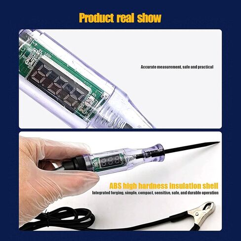 جهاز اختبار دائرة الاختبار الرقمي LED للسيارة Pack-1، قلم اختبار حثي DC 3V/6V/12V/24V مع سلك زنبركي قابل للسحب 70.8 بوصة، لفحص دراجة نارية لشاحنة السيارة (أسود وأحمر) in Kuwait
