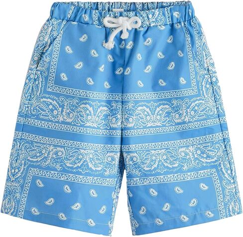 Men's Paisley Shorts High Elastic Waist Drawstring Summer Shorts Casual Gym Workout Bandana Shorts in Saudi Arabia