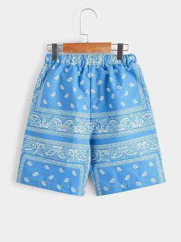 Men's Paisley Shorts High Elastic Waist Drawstring Summer Shorts Casual Gym Workout Bandana Shorts in Saudi Arabia