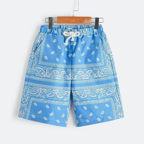 Men's Paisley Shorts High Elastic Waist Drawstring Summer Shorts Casual Gym Workout Bandana Shorts in Saudi Arabia