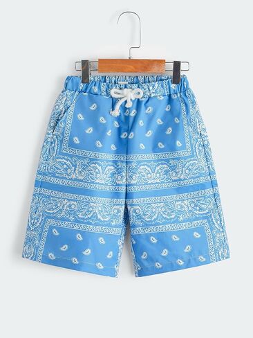 Men's Paisley Shorts High Elastic Waist Drawstring Summer Shorts Casual Gym Workout Bandana Shorts in Saudi Arabia