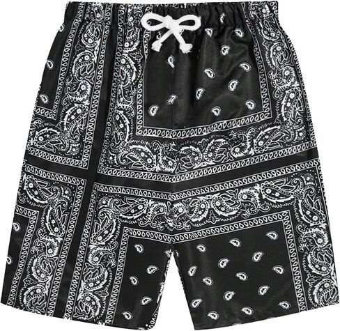 Men's Paisley Shorts High Elastic Waist Drawstring Summer Shorts Casual Gym Workout Bandana Shorts in Saudi Arabia