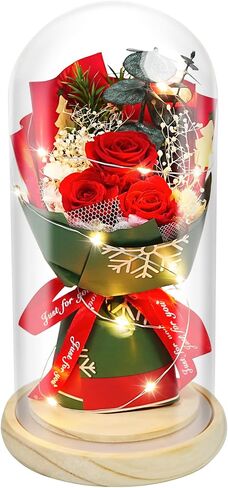 Preserved Flowers Present for Women,Preserved Real Rose Bouquet in Glass with LED Light,Eternal Roses for Her,Mom,Wife,Grandma as Anniversary,Birthdays,Valentine's Day,Christmas,Mother's Day in Saudi Arabia