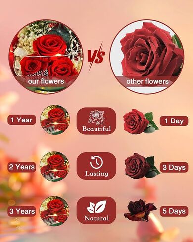Preserved Flowers Present for Women,Preserved Real Rose Bouquet in Glass with LED Light,Eternal Roses for Her,Mom,Wife,Grandma as Anniversary,Birthdays,Valentine's Day,Christmas,Mother's Day in Saudi Arabia