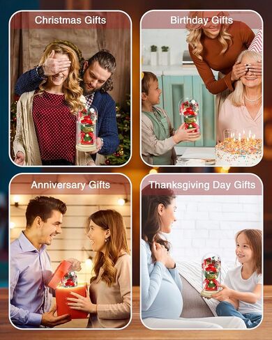 Preserved Flowers Present for Women,Preserved Real Rose Bouquet in Glass with LED Light,Eternal Roses for Her,Mom,Wife,Grandma as Anniversary,Birthdays,Valentine's Day,Christmas,Mother's Day in Saudi Arabia