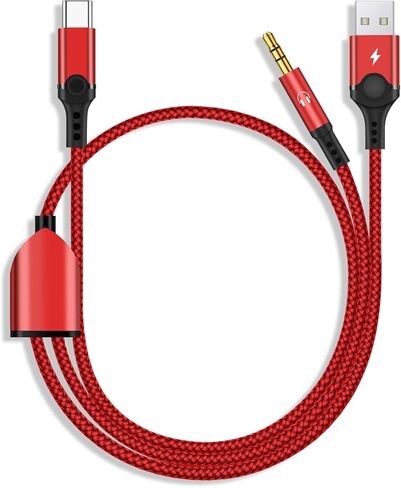 USB C to 3.5mm Aux Cable, 2 in 1 USB C to 3.5mm Car Stereo Aux Headphone Jack Cable with USB C Charging Compatible with iPhone 15/15+/15Pro, Galaxy S23/S22 Ultra/S22/S21/S21FE/S20, Pixel 7/7Pro/6/6Pro in Kuwait