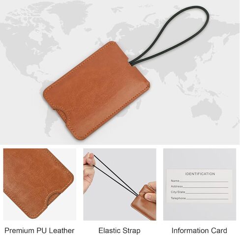 FYY Luggage Tag - 4 Pack PU Leather Luggage Tags for Suitcases with Name ID Card Travel Tags Labels with Privacy Cover for Baggage Handbag School Bag Suitcase Black in Kuwait