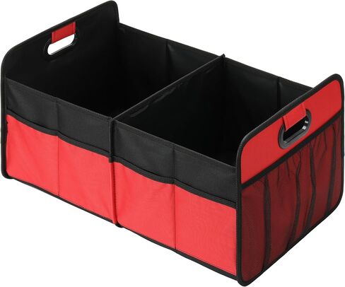 Simple Deluxe Trunk Organizer for Car/SUV/Truck, Collapsible 2 Compartment 50L Automotive Storage Box with 5 Pocket, 600D Waterproof Oxford Polyester, Anti-slip & Leak-proof, Red in Saudi Arabia