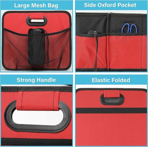 Simple Deluxe Trunk Organizer for Car/SUV/Truck, Collapsible 2 Compartment 50L Automotive Storage Box with 5 Pocket, 600D Waterproof Oxford Polyester, Anti-slip & Leak-proof, Red in Saudi Arabia