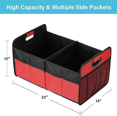 Simple Deluxe Trunk Organizer for Car/SUV/Truck, Collapsible 2 Compartment 50L Automotive Storage Box with 5 Pocket, 600D Waterproof Oxford Polyester, Anti-slip & Leak-proof, Red in Saudi Arabia