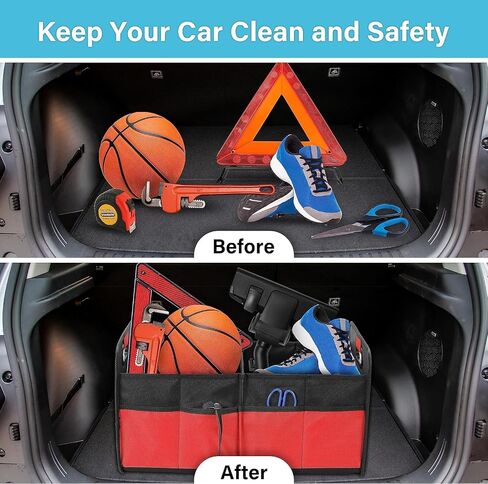 Simple Deluxe Trunk Organizer for Car/SUV/Truck, Collapsible 2 Compartment 50L Automotive Storage Box with 5 Pocket, 600D Waterproof Oxford Polyester, Anti-slip & Leak-proof, Red in Saudi Arabia