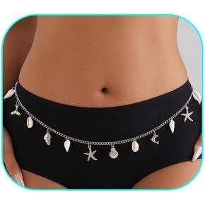 سلاسل صدف نجم البحر الخصر للنساء بوهو محارة الجسم سلاسل اللؤلؤ نجم البحر سلاسل مقاومة للماء الخصر الصيف الشاطئ مجوهرات الجسم