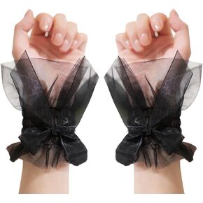 Lolita Lace Wrist Cuffs Gloves Bow Hand Sleeve Sexy Lace Elastic Bracelet for Halloween Wedding Masquerade