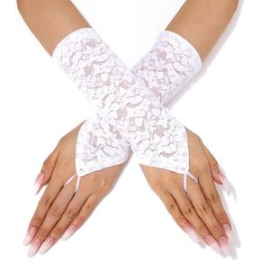 Latious Lace Fingerless Gloves White Short Bride Wedding Gloves Floral Bridal Gloves for Women