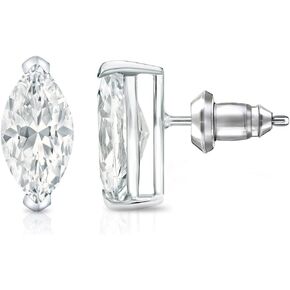 14k Gold V-End Prong Marquise-cut Diamond Stud Earrings (1/2-2ct,O.White,I1-I2) Secure Lock Back
