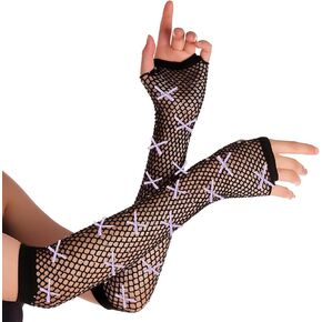 Black Fishnet Gloves Bow Rhinestone Mesh Net Fingerless Gloves for Outfit Guts Concert Bachelorette Party for Women