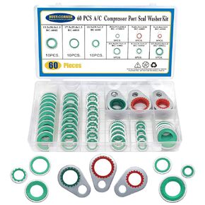 A/C System Compressor Gasket Seals Air Conditioning Compressor Port Seal Washer Kit 60 Pieces Gasket Bonded Seal Assortment