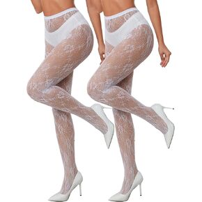2 Pair Lace Tights for Women Sexy Fishnet Stockings Lace Leggings Floral Lace Pantyhose