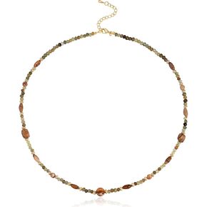 4MM Healing Olive Quartz Crystal Pictures Stone Necklace,Handmade Birthstone Good Luck Jewelry for Women