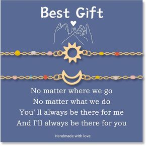 2Pcs Sun and Moon Bracelets for Couples Best Friends, Couple Matching Bracelets for Female Friends Birthday Gifts, Relationship Bracelet for Girlfriend Wife Lovers Sisters Mom and Daughter Gifts
