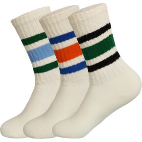 3Pairs متعة الجدة الجوارب للنساء خمر مخطط القطن طاقم الجوارب الرجعية رياضي جوارب أنبوبية لفتاة رجل