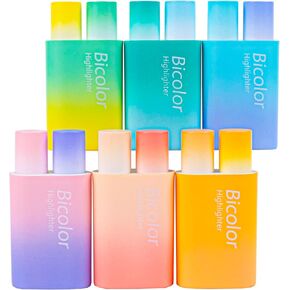 COLNK Cute Highlighter Pens Assorted Colors, 2- in-1 Highlighters Pens 12 Colors, Chisel Tip, Bicolor Aesthetic Highlighter Marker Pens Set for School Supplies,Pack-6